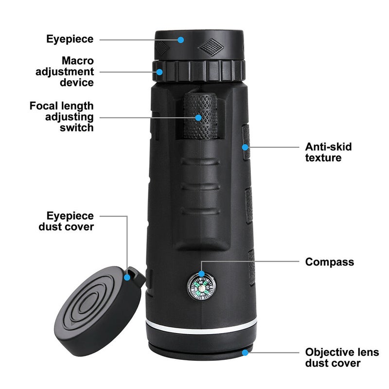 40X60 Zoom Optical Lens Monocular Telescope Compass + Tripod+ Clip Universal for Phone - Image 4