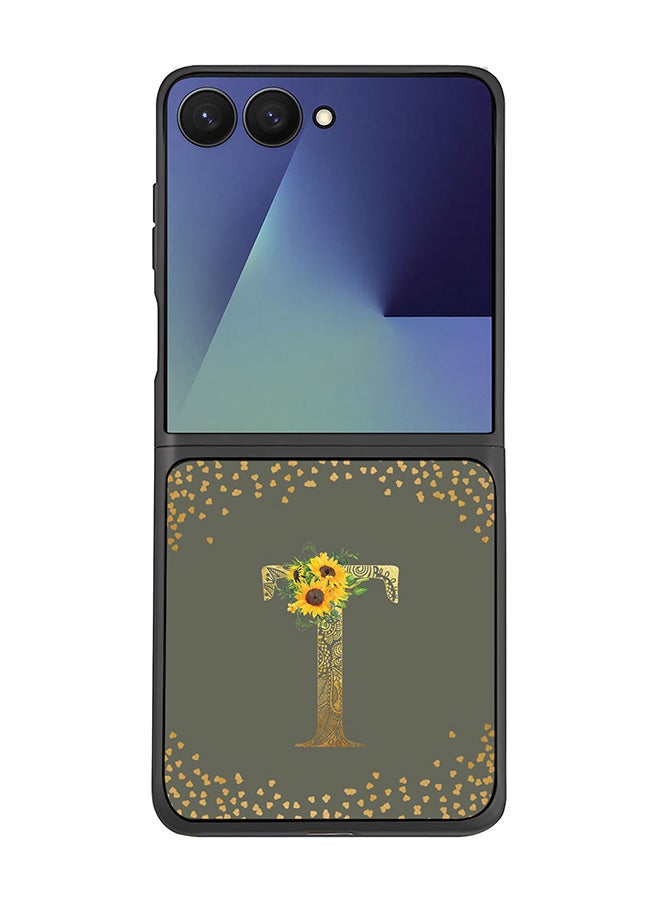 Stylizedd For Samsung Galaxy Z Flip7 Case,Slim fit Camera Protection, Shockproof Thin Phone cover  - Custom Floral Monogram - T  (Olive Green )