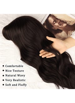 NAYOO Brown Wigs With Bangs For Women Long Curly Wavy Hair Wigs Heat Resistant Synthetic Fiber Wigs For Daily Party Use 26 Inches (Dark Brown)  - Image 1