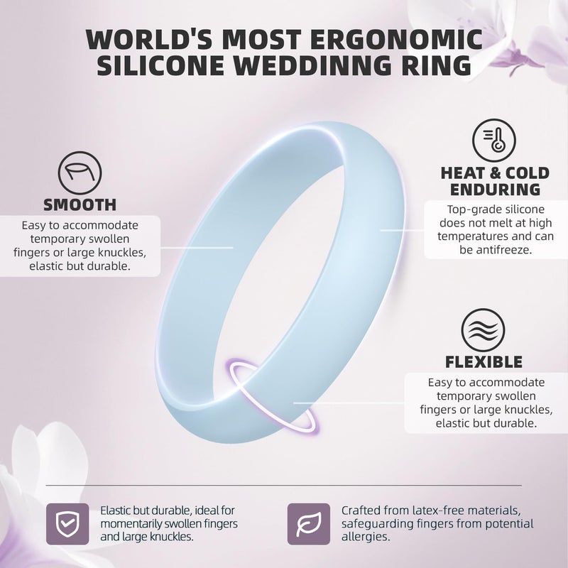 Egnaro Women's Silicone Band Rings 5.5mm Width 3.5mm Thickness, Flexible Workout Rubber Wedding Sets Vaiours Sizes - Image 2