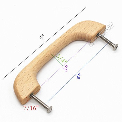 WEICHUAN 10PCS Wood Unfinished Drawer Knobs Pulls Handles - Replacement Kitchen Cabinets Furniture Dresser Wardrobe Cupboard Drawer Pulls Handles(Total Length: 5" Hole-to-Hole Distance: 4") - Image 2
