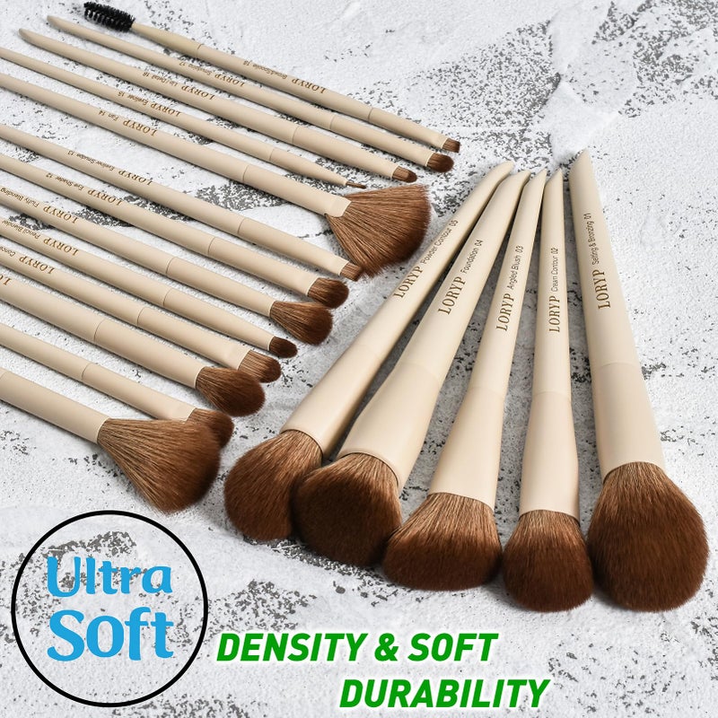 LORYP 18 Piece Makeup Brushes Set Labeled Face and Eye Brush Set Complete with Foundation, Concealer, Contour, Blending, Blush, Eyeshadow Brushes with Travel Holder Case - Image 5