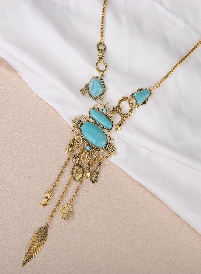 Jumwrit Chunky Chain Choker Layered Necklace Statement Long Curved Coin Tassel Pendant Necklace Vintage Bohemian Ethnic Hip Hop Costume Necklace Punk Accessories for Women (Gold) - Image 4