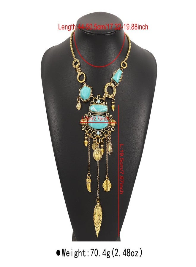 Jumwrit Chunky Chain Choker Layered Necklace Statement Long Curved Coin Tassel Pendant Necklace Vintage Bohemian Ethnic Hip Hop Costume Necklace Punk Accessories for Women (Gold) - Image 5