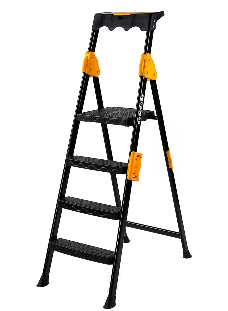 3+1-Step Foldable Ladder | Durable Aluminum Alloy | Lightweight & Space-Saving Design | Anti-Skid Secure Base | Equipped Tool Rack | Suits Both Home & Professional Needs  - Image 1