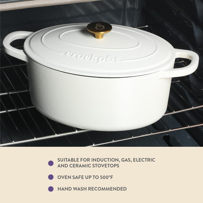Crock-Pot طاجن كروك بوت آرتيزان سعة 7 كوارت oval مع غطاء، حديد زهر مطلي، أبيض كتان مع مقبض ذهبي، أواني طهي ثقيلة لتحضير الخبز، والطهي البطيء، والشواء، والتحميص - Image 4