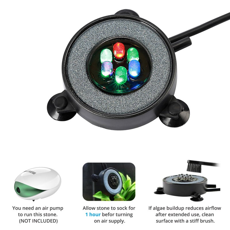 NICREW Multi-Colored LED Aquarium Bubbling Stone Disk, Round Fish Tank Bubbler with Auto Color Changing LEDs - Image 4