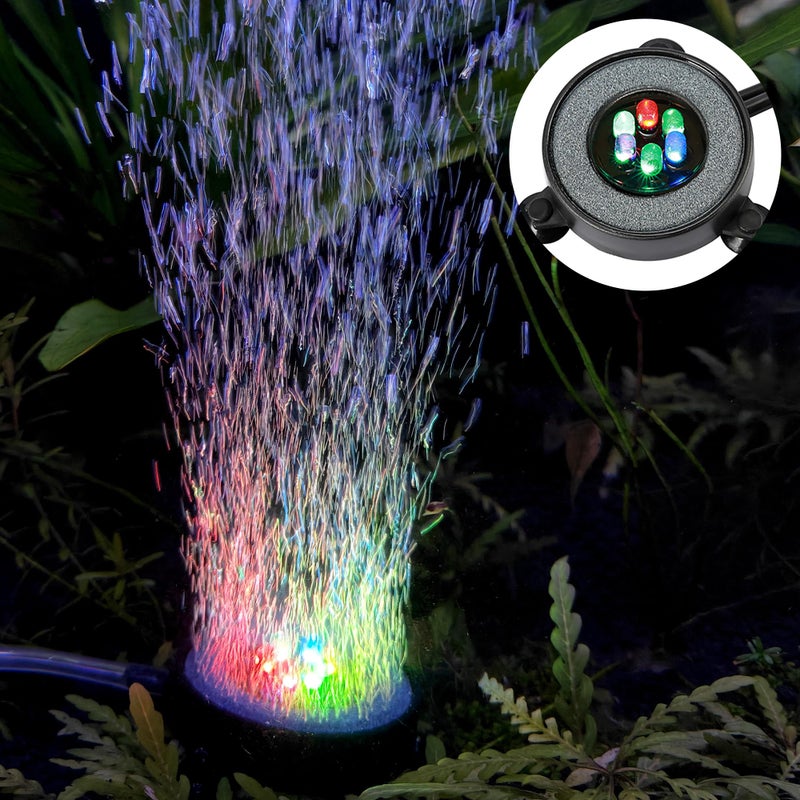 NICREW Multi-Colored LED Aquarium Bubbling Stone Disk, Round Fish Tank Bubbler with Auto Color Changing LEDs - Image 2