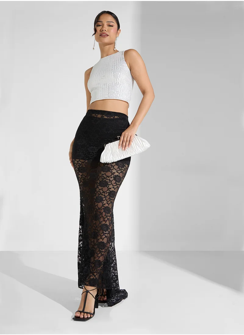 جينجر Silver Sequin Embellished Top