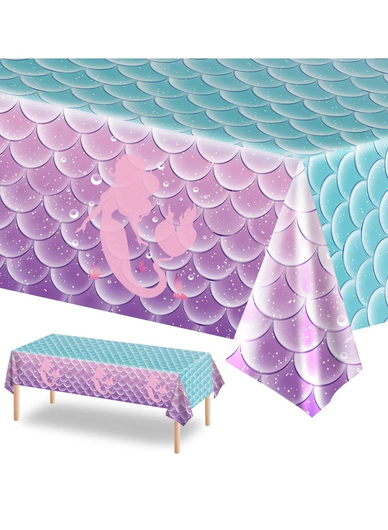 Disposable Tablecloth, Mermaid Birthday Party Favors Tablecloth Decorations Plastic Table Cover for Girls Princess Under The Sea Baby Shower Themed 2pcs,108x54 Inch - Image 1