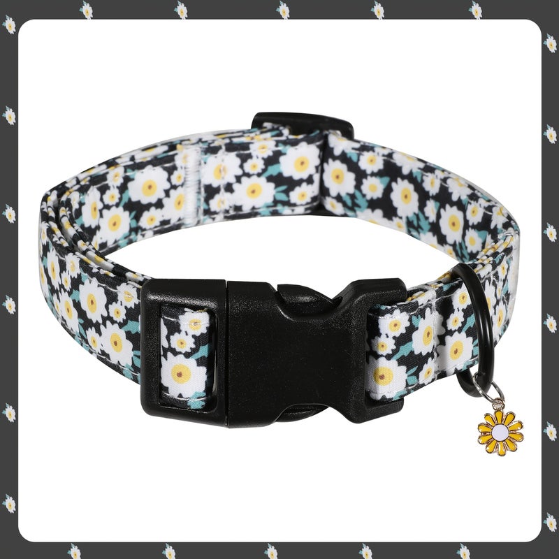 Black Bottom White Yellow Flower Dog Collar Breathable Polyester Adjustable - Image 5