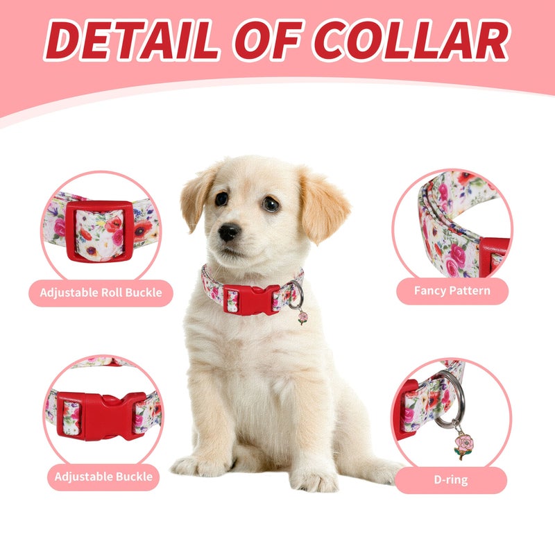 Black Bottom White Yellow Flower Dog Collar Breathable Polyester Adjustable - Image 2