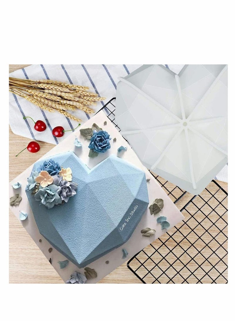Diamond Heart Shape Silicone Cake Mold, Geometric Baking with Mini Wooden Hammers, Perfect for 3D Mousse Kitchen DIY Tools, Dessert, Mousse, Brownie - White - Image 3