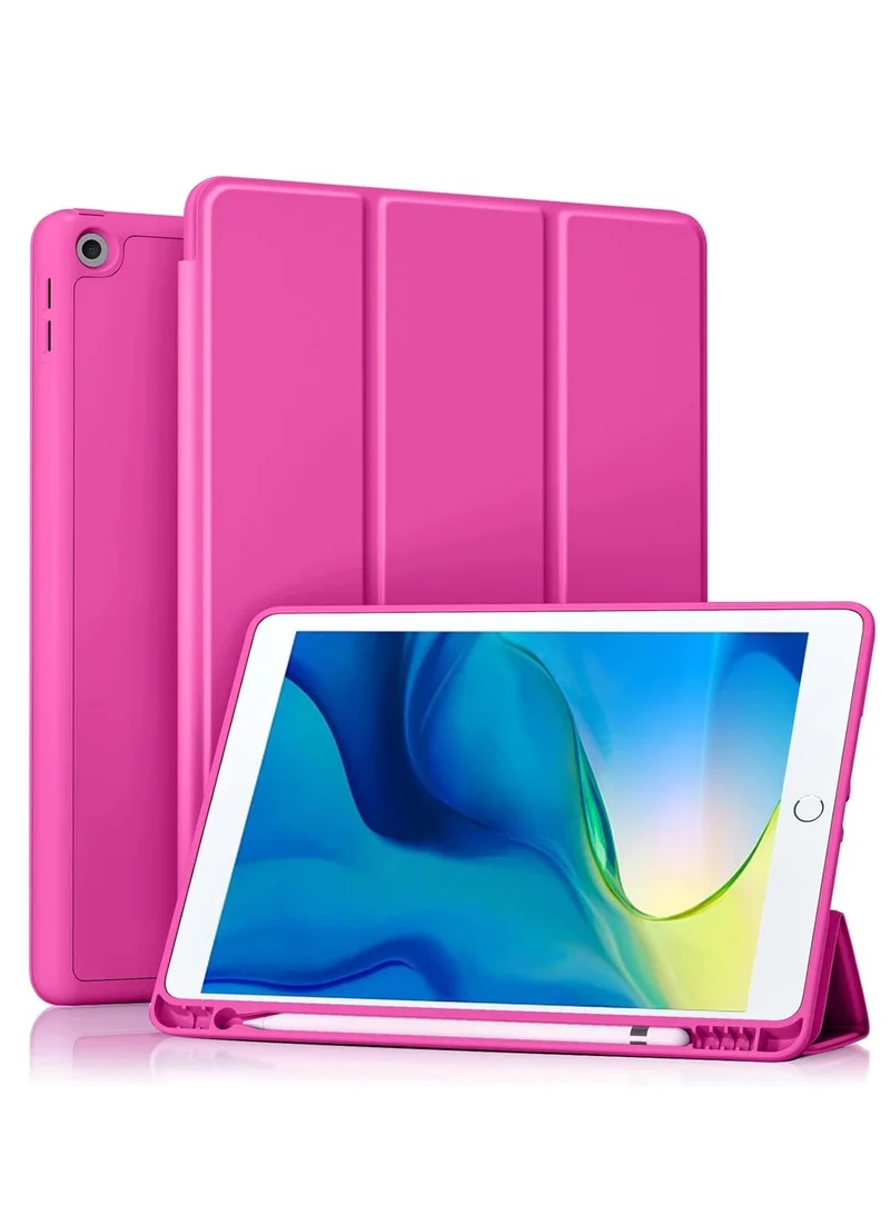 بلو بيك جراب لجهاز iPad مقاس 10.2 بوصة متوافق مع الجيل التاسع والثامن والسابع – غطاء حماية قابل للطي (Tri-fold) يعمل كحامل، مزود بحامل للقلم وميزة السكون/التنبيه التلقائي - لون وردي فاقع (Hot Pink)