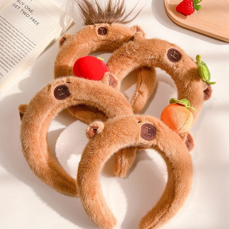 Plush Capybara Headband for Women, High Crown, Kids Hair Accessories, Autumn Winter Maillard Style - Image 1