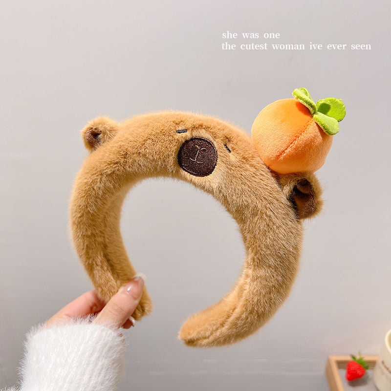 Plush Capybara Headband for Women, High Crown, Kids Hair Accessories, Autumn Winter Maillard Style - Image 3