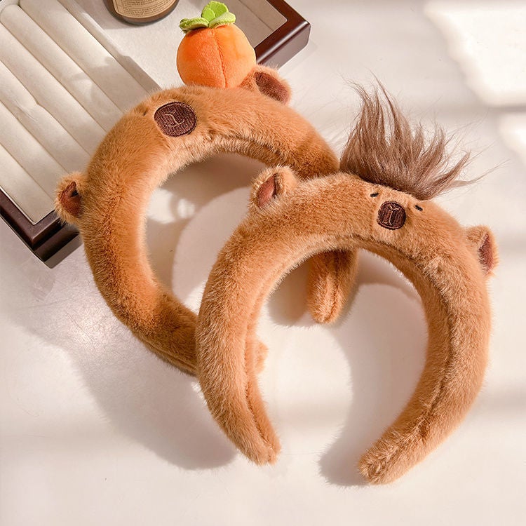 Plush Capybara Headband for Women, High Crown, Kids Hair Accessories, Autumn Winter Maillard Style - Image 2