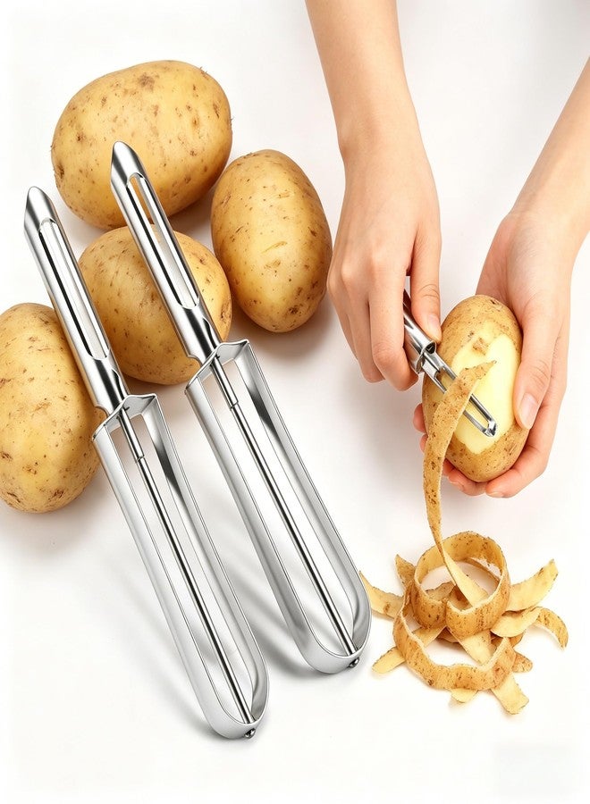 LUSTRIB 3 Pcs Stainless Steel Ppotato Peeler, Rotary Vegetable Potato Peeler with Easy Grip Ergonomic Handle, Cucumber, Carrot & Fruit Peeler Set for Kitchen, Dishwasher Safe (Silver) - Image 1