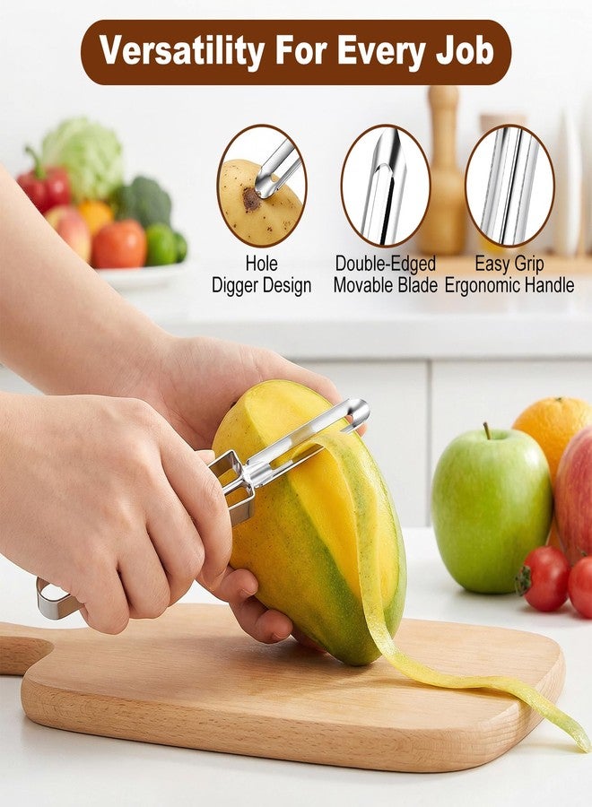 LUSTRIB 3 Pcs Stainless Steel Ppotato Peeler, Rotary Vegetable Potato Peeler with Easy Grip Ergonomic Handle, Cucumber, Carrot & Fruit Peeler Set for Kitchen, Dishwasher Safe (Silver) - Image 3