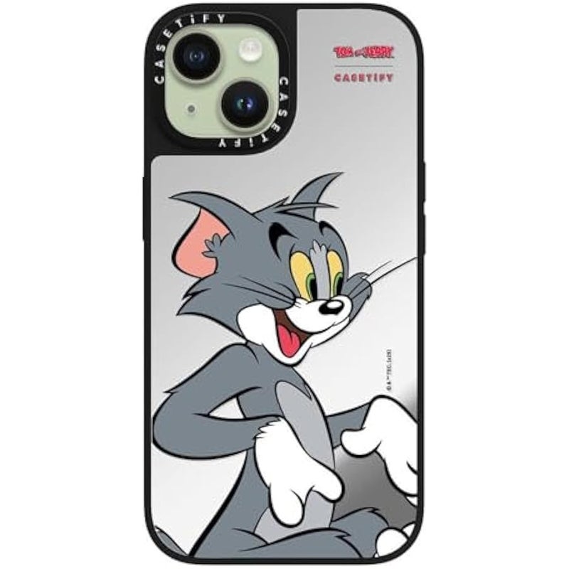 Casetify Mirror Case for iPhone 15 【Tom and Jerry Colab/Reflective / 4.9ft Drop Protection/Compatible with Magsafe】 - Tom Character - Silver on Black - Image 2
