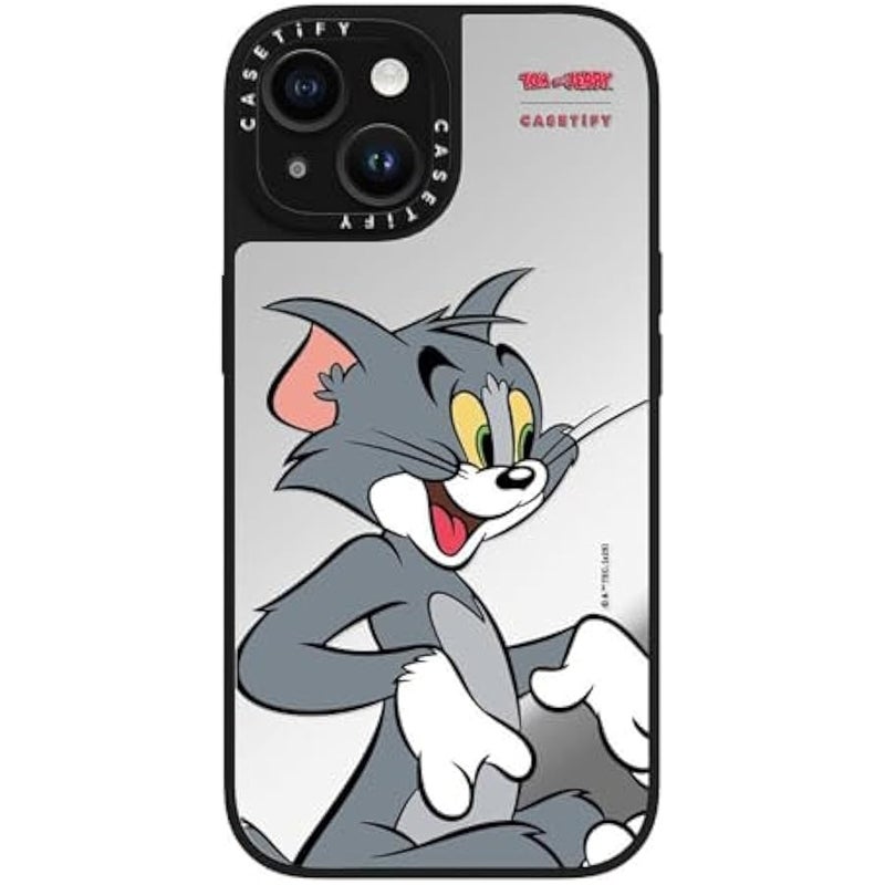 Casetify Mirror Case for iPhone 15 【Tom and Jerry Colab/Reflective / 4.9ft Drop Protection/Compatible with Magsafe】 - Tom Character - Silver on Black - Image 4