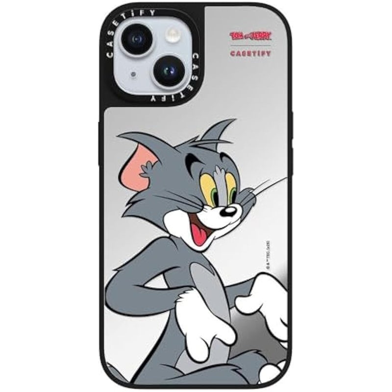 Casetify Mirror Case for iPhone 15 【Tom and Jerry Colab/Reflective / 4.9ft Drop Protection/Compatible with Magsafe】 - Tom Character - Silver on Black - Image 3