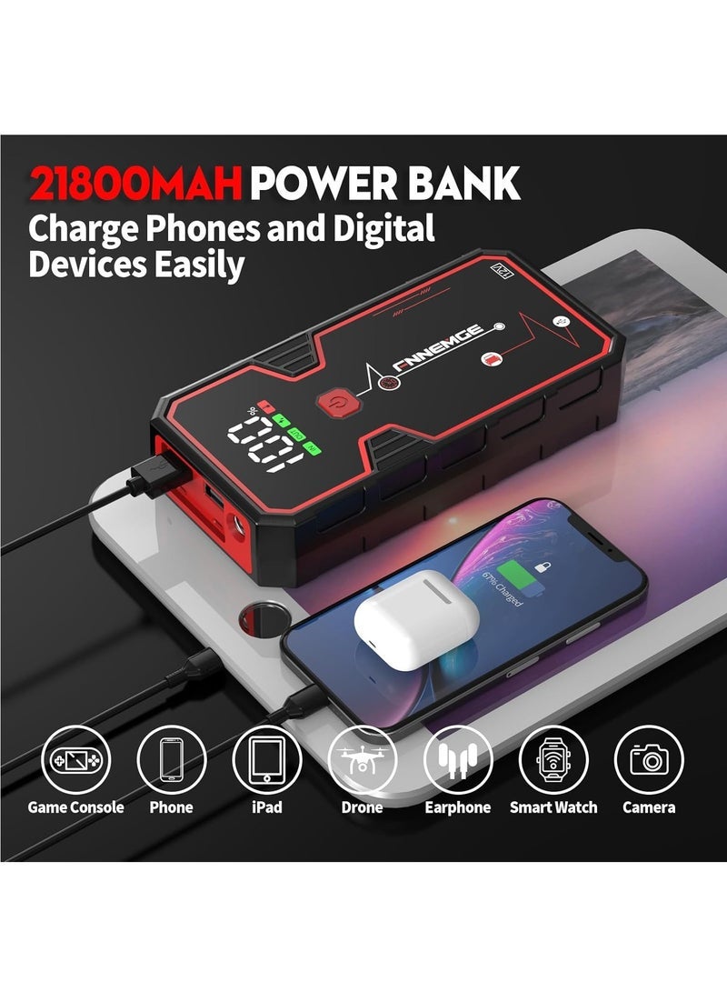 FNNEMGE Car Jump Starter 4000A Peak Current, Battery Capacity 21800mAh 12V Jump Starter Battery Pack Supports 8L Gasoline Vehicle / 6.5L Diesel Engined Car, with USB Charge Output Port, LED Light, HD Large Screen. - Image 3