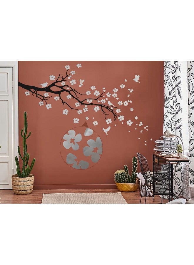 WallDesign Petal Burst Wall Sticker - Silver Flowers & Branch - for Living Room, Bedroom, Kids Room - DIY Natural Looking Decoration - Image 1