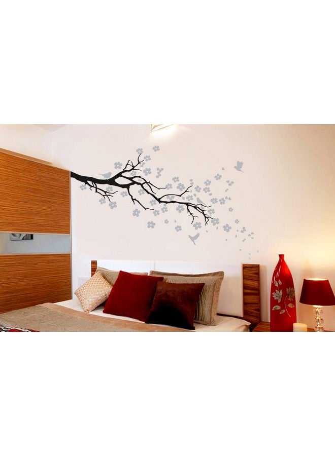 WallDesign Petal Burst Wall Sticker - Silver Flowers & Branch - for Living Room, Bedroom, Kids Room - DIY Natural Looking Decoration - Image 2