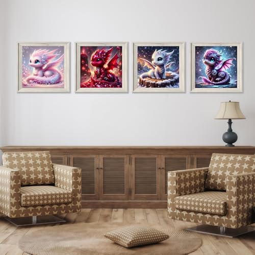 Acelii 4PCS 5D Diamond Art Kits for Adults BeginnersDragon DIY Full Round Drill Diamond Painting Kits Paint by Diamonds Dots Gem Art EasyHome Wall Decor 12X12 Inch - Image 3
