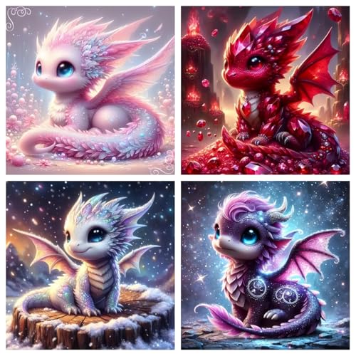 Acelii 4PCS 5D Diamond Art Kits for Adults BeginnersDragon DIY Full Round Drill Diamond Painting Kits Paint by Diamonds Dots Gem Art EasyHome Wall Decor 12X12 Inch - Image 1