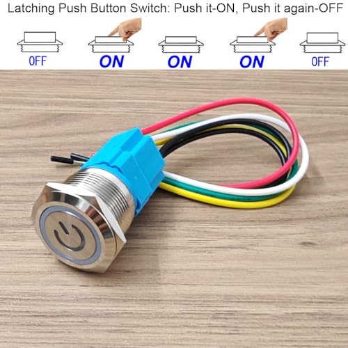 Gebildet زر ضغط مزود بموصل سلك 22 مم مع قفل 3A/110V-230VAC 1NO 1NC SPDT تشغيل وإيقاف معدني مقاوم للماء IP65 قفل ذاتي (LED أحمر وأخضر) - Image 2