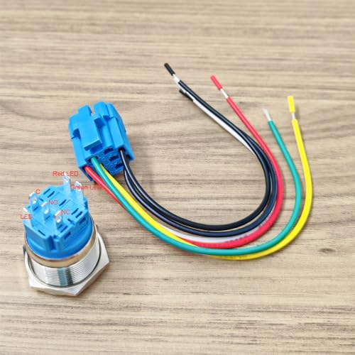 Gebildet زر ضغط مزود بموصل سلك 22 مم مع قفل 3A/110V-230VAC 1NO 1NC SPDT تشغيل وإيقاف معدني مقاوم للماء IP65 قفل ذاتي (LED أحمر وأخضر) - Image 3