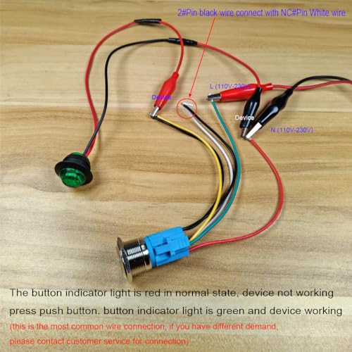 Gebildet زر ضغط مزود بموصل سلك 22 مم مع قفل 3A/110V-230VAC 1NO 1NC SPDT تشغيل وإيقاف معدني مقاوم للماء IP65 قفل ذاتي (LED أحمر وأخضر) - Image 5