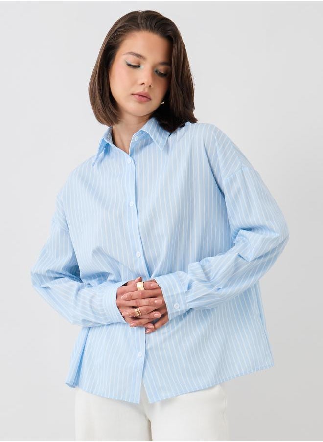 Take Two Take Two Striped Spread Collar Oversized Shirt  - Image 1