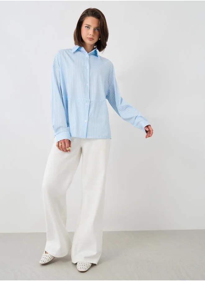 تايك تو Take Two Striped Spread Collar Oversized Shirt