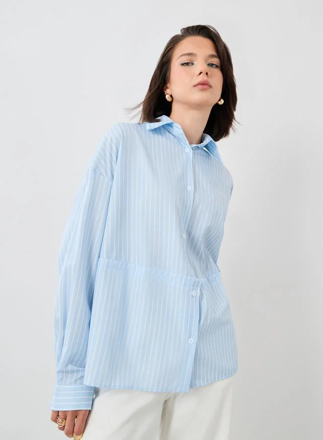 Take Two Take Two Striped Spread Collar Oversized Shirt