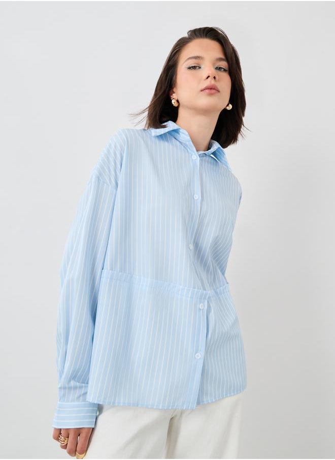 Take Two Take Two Striped Spread Collar Oversized Shirt  - Image 3