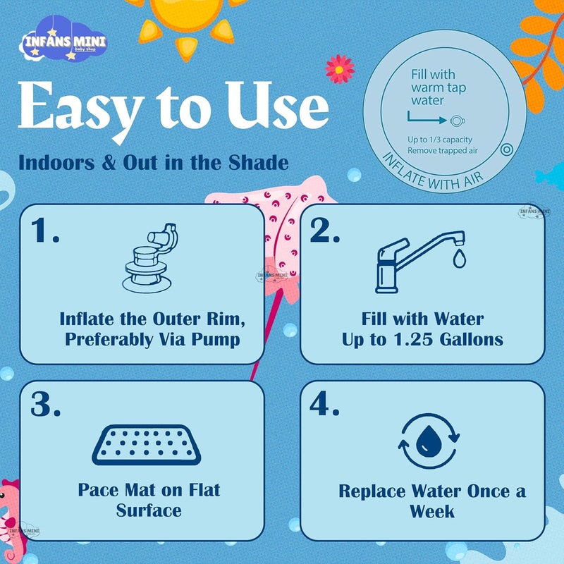 Infans Mini Water Mat for Babies to Play Tummy Time for Infants Stimulating Play for Kids, Interactive Promoting Sensory Development in an Enjoyable Water-Filled Environment 40'' x 40'' x 2.5'' Inch - Image 5