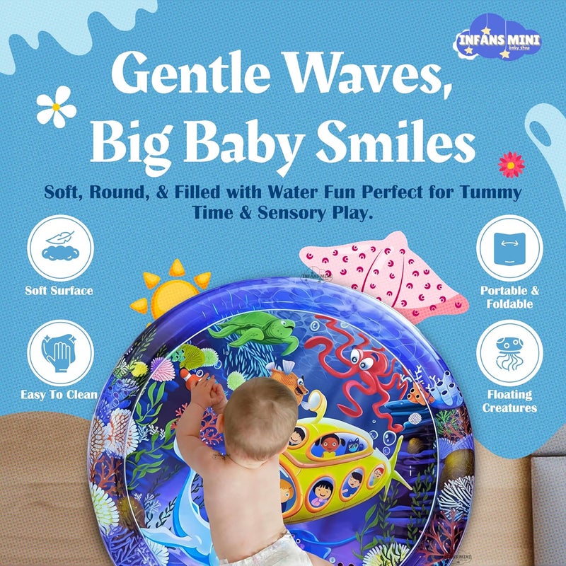 Infans Mini Water Mat for Babies to Play Tummy Time for Infants Stimulating Play for Kids, Interactive Promoting Sensory Development in an Enjoyable Water-Filled Environment 40'' x 40'' x 2.5'' Inch - Image 3