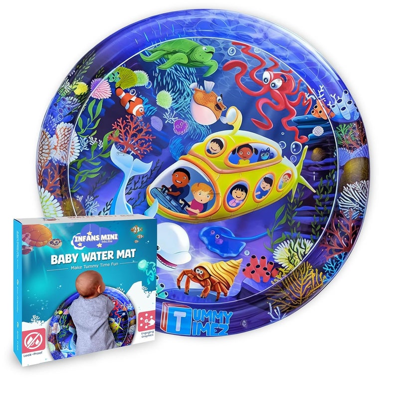 Infans Mini Water Mat for Babies to Play Tummy Time for Infants Stimulating Play for Kids, Interactive Promoting Sensory Development in an Enjoyable Water-Filled Environment 40'' x 40'' x 2.5'' Inch - Image 1