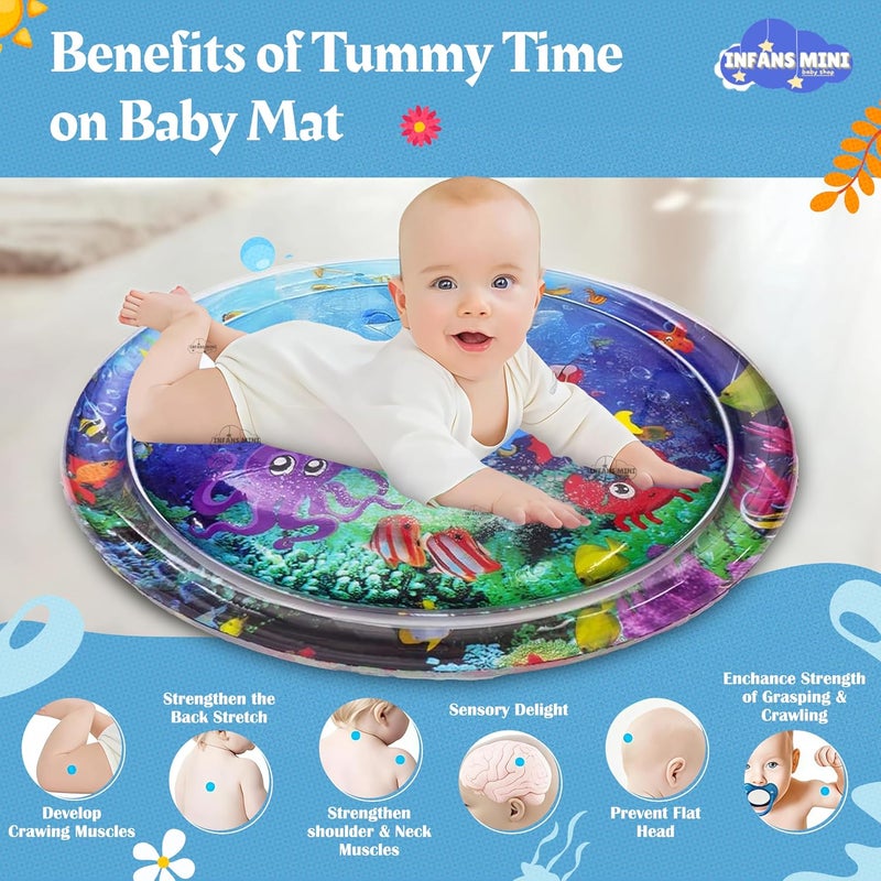 Infans Mini Water Mat for Babies to Play Tummy Time for Infants Stimulating Play for Kids, Interactive Promoting Sensory Development in an Enjoyable Water-Filled Environment 40'' x 40'' x 2.5'' Inch - Image 2