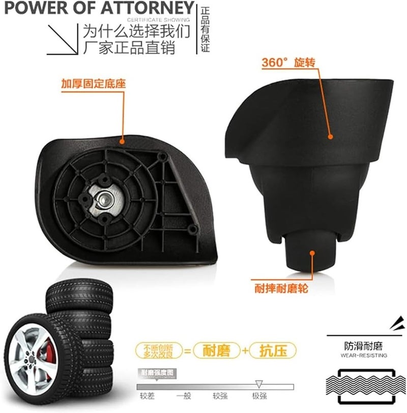 عجلات الأمتعة السوداء الاستبدالية 360 درجة عجلة دوارة صامتة قطع إصلاح حقيبة سفر سبينر - Image 4
