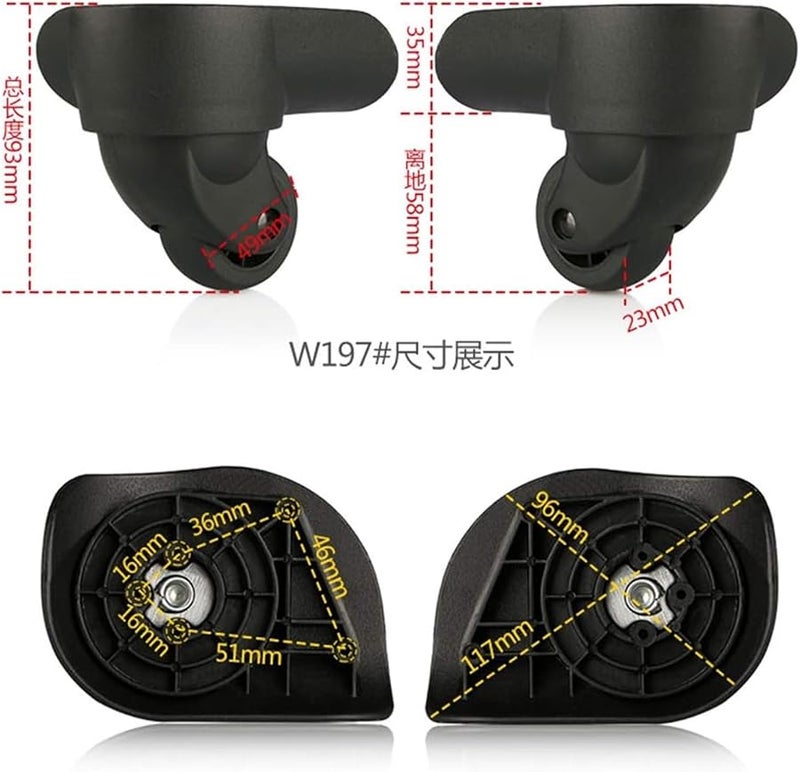 عجلات الأمتعة السوداء الاستبدالية 360 درجة عجلة دوارة صامتة قطع إصلاح حقيبة سفر سبينر - Image 3