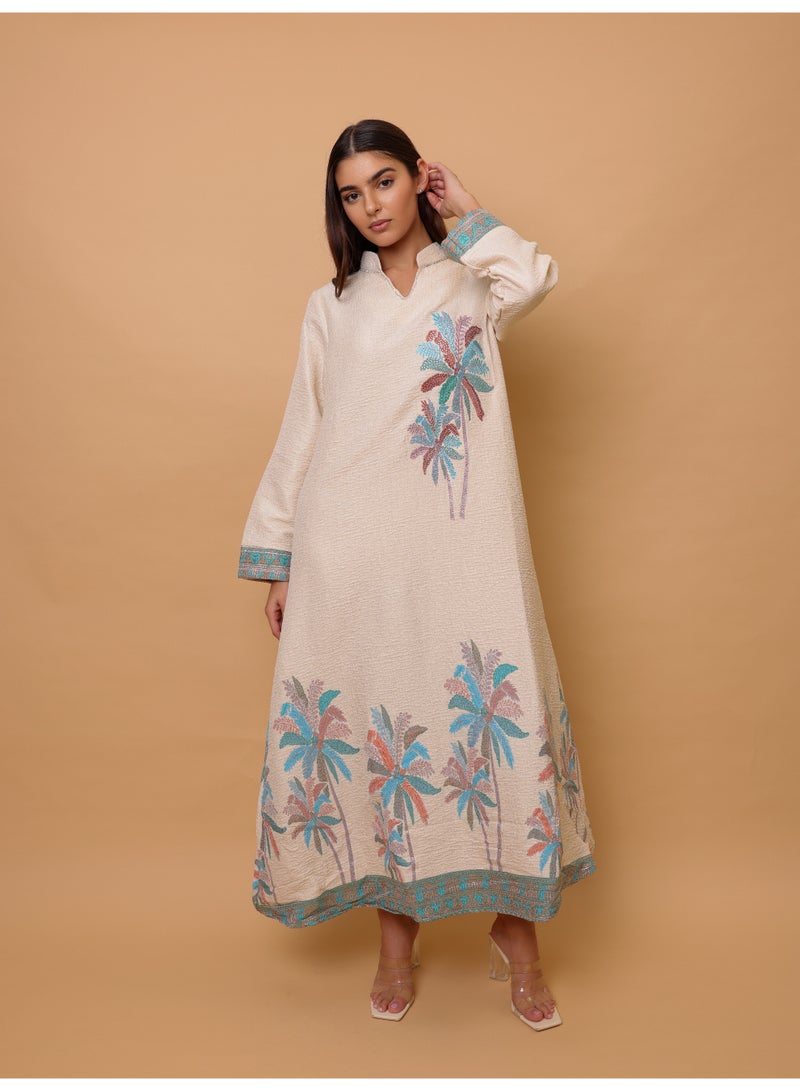 IKKXA Elegant Printed Jalabiya Palms Design - Image 5