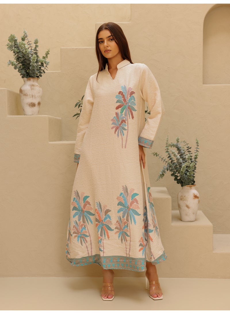 IKKXA Elegant Printed Jalabiya Palms Design - Image 1