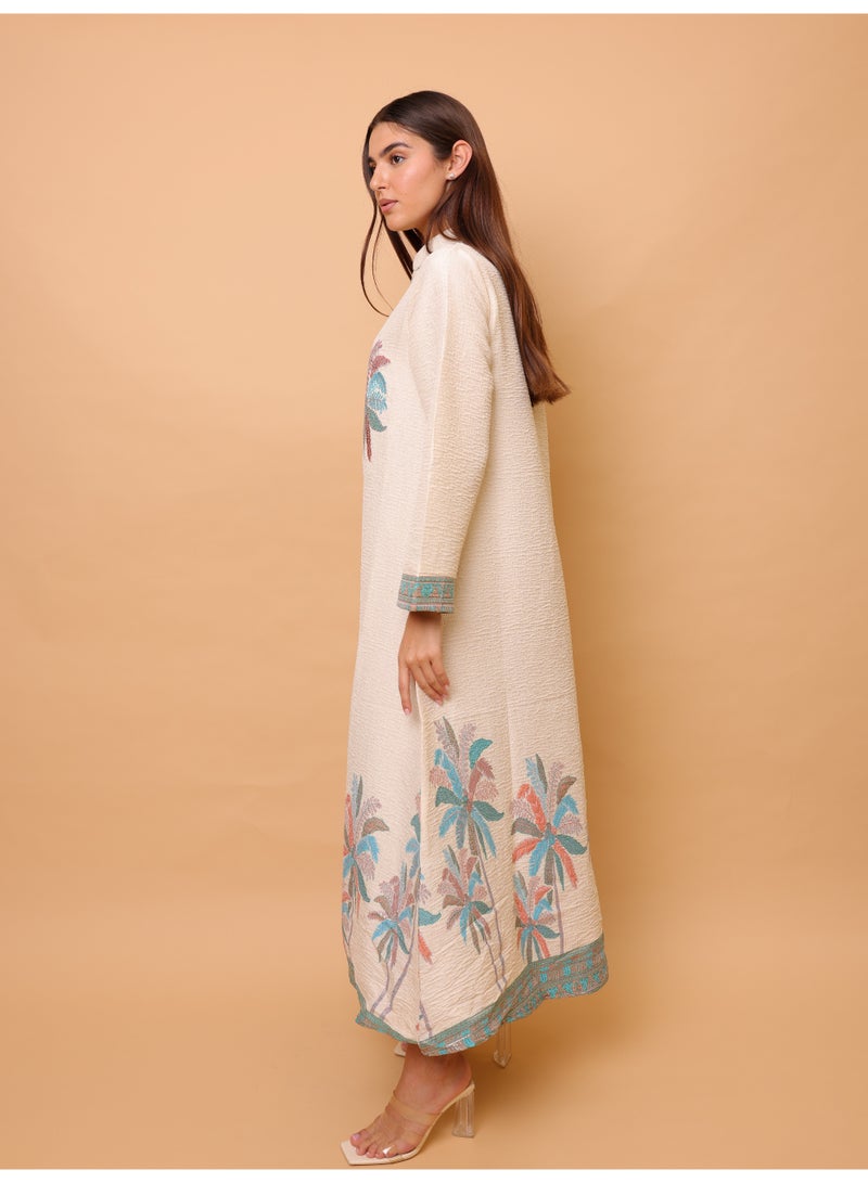 IKKXA Elegant Printed Jalabiya Palms Design - Image 3