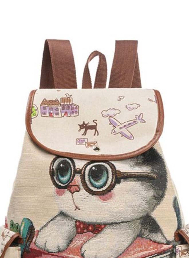 BAGGRA Cartoon Printed Canvas Backpack Beige - Image 3
