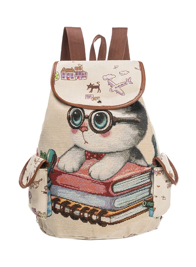 BAGGRA Cartoon Printed Canvas Backpack Beige - Image 1
