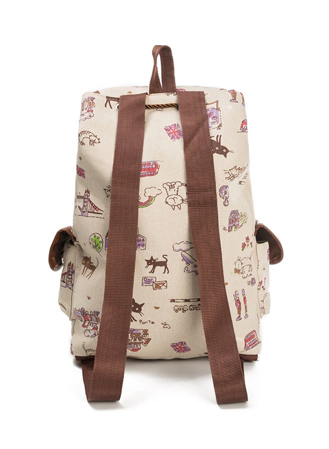 BAGGRA Cartoon Printed Canvas Backpack Beige - Image 2